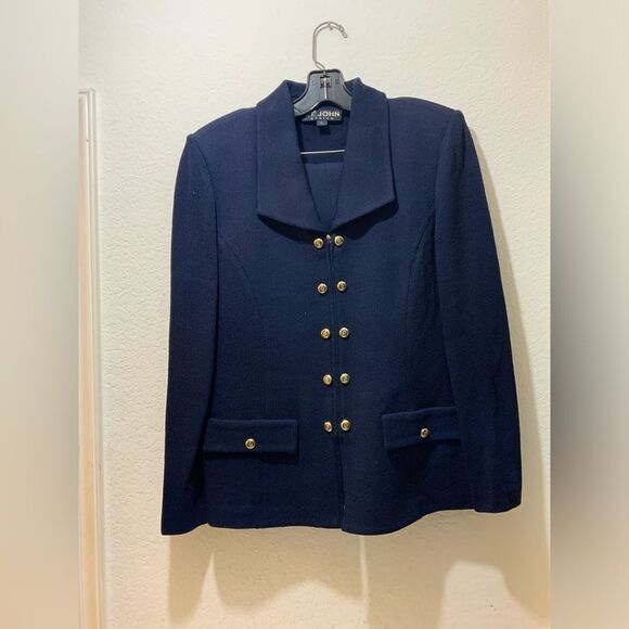 St. John Basics  3Pc Santana Knit Jacket &pants , tank  Suit Navy Size 12 H2 - Picture 1 of 10